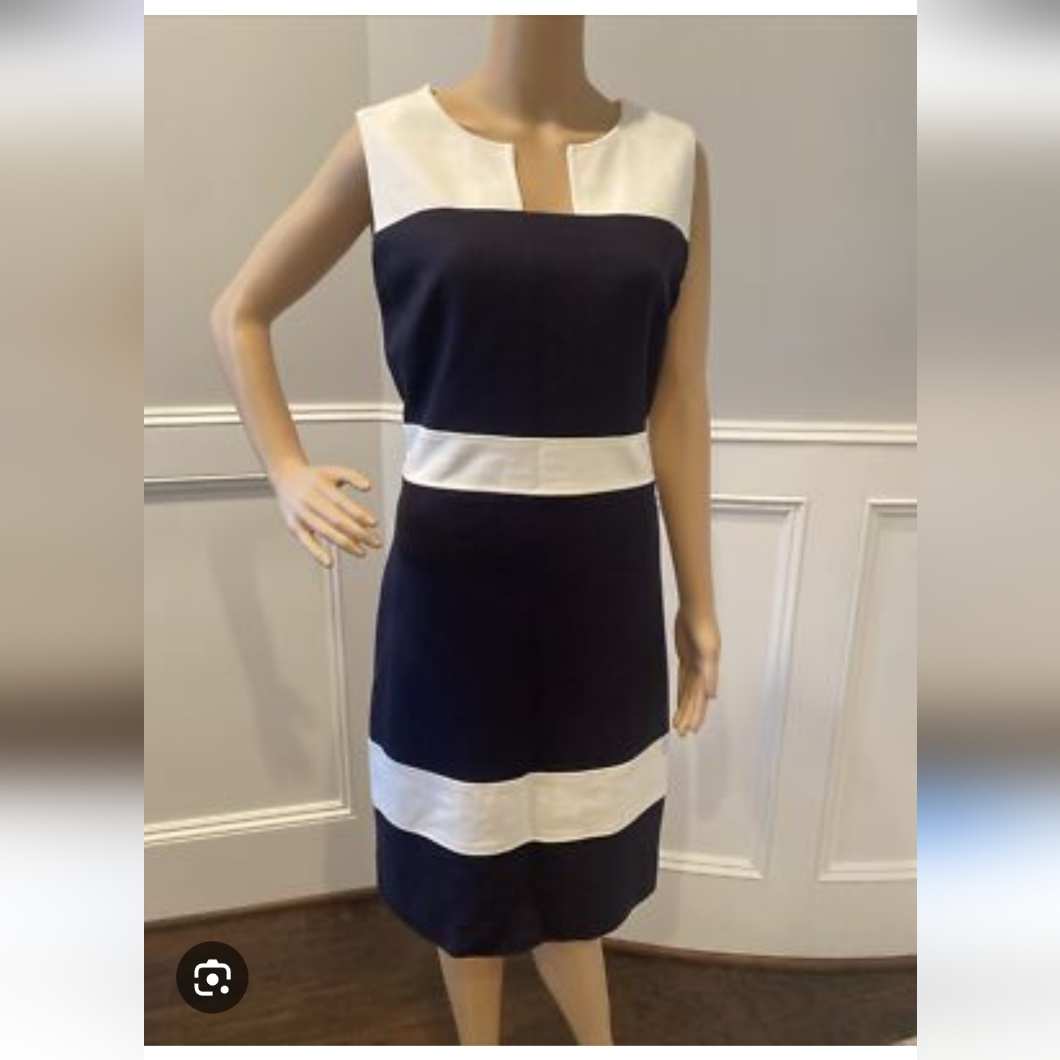 Milly Of New York Navy And White Color Block Midi Dress, Viscose And Elastane
